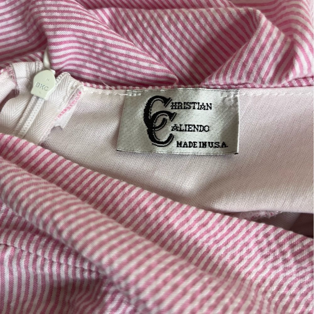 Christian Caliendo Pink White Stripe Seersucker Halter Bow Dress Women Small - Picture 10 of 16